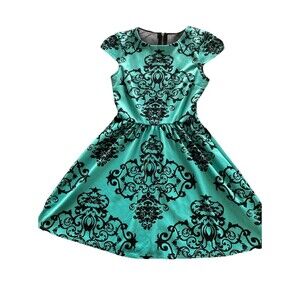 B. Darlin Aqua & Black Geometric A Line Mini Good Condition Extra Small Zip Back